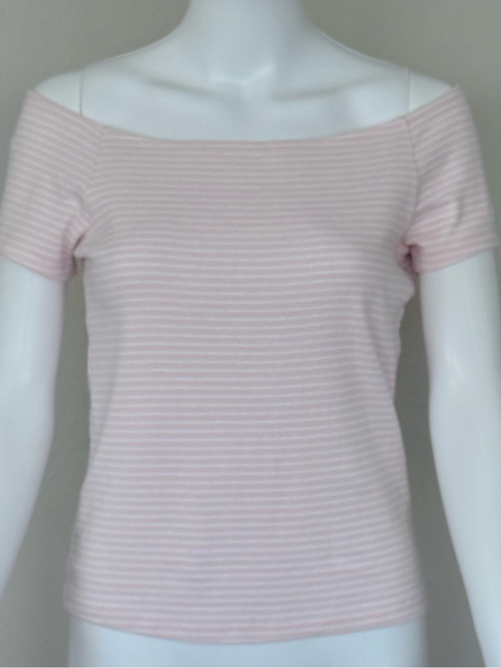Hollister Light Pink Striped Off-Shoulder Crop Top